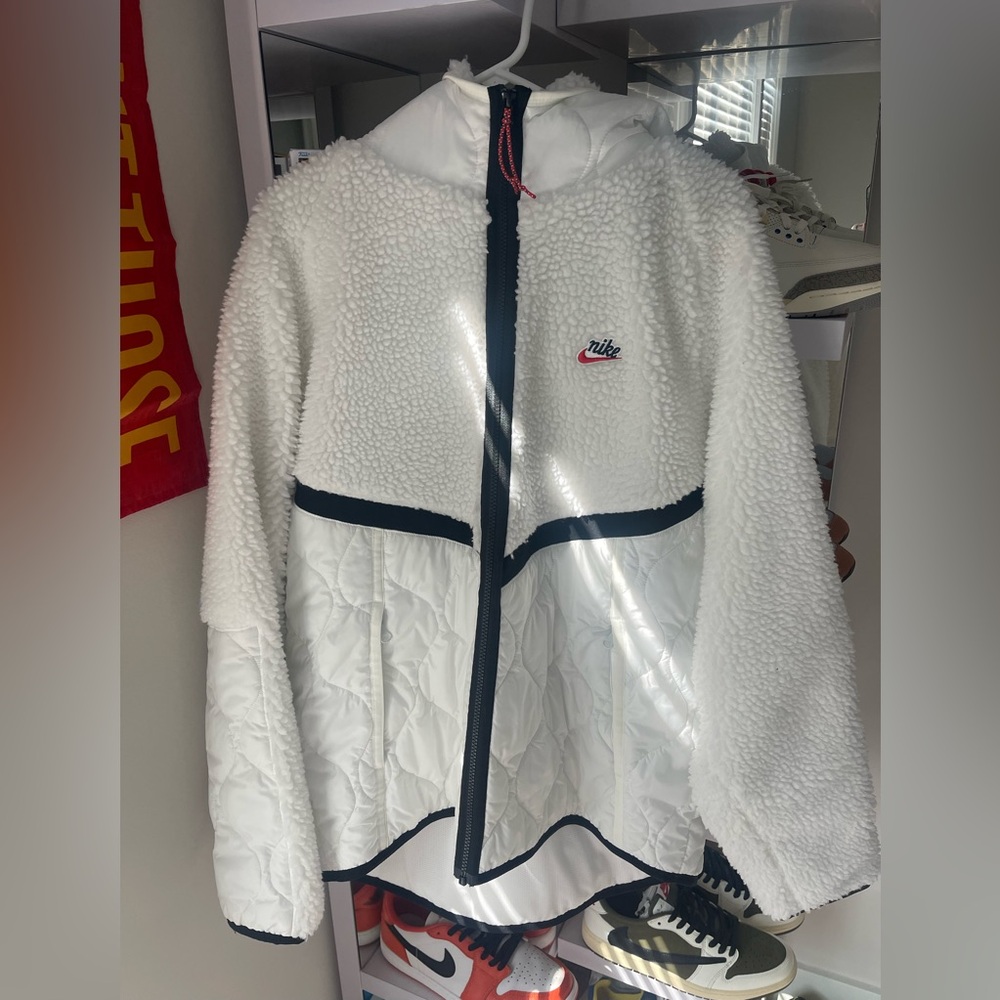 Nike White and Black Fleece Jacket
